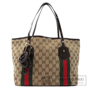 Gucci GG Canvas Sherry Line Tote Bag web Brown